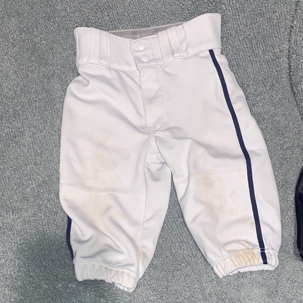 White Kids Casual Baseball Pants with Navy Side Stripe